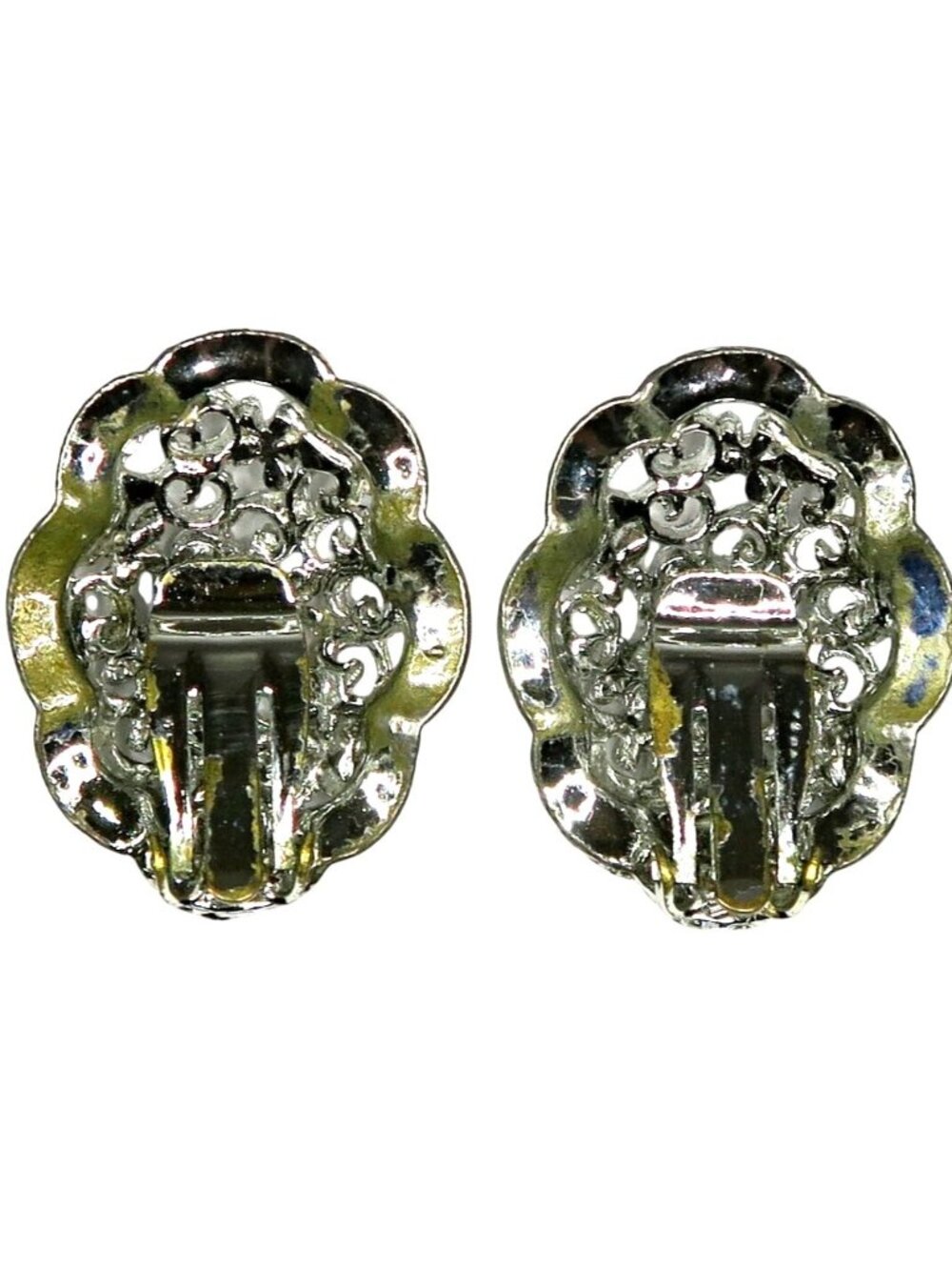 Filigree Silver-Tone Clip-On Earrings Vintage Mid-Century Statement Jewelry - Picture 4 of 5